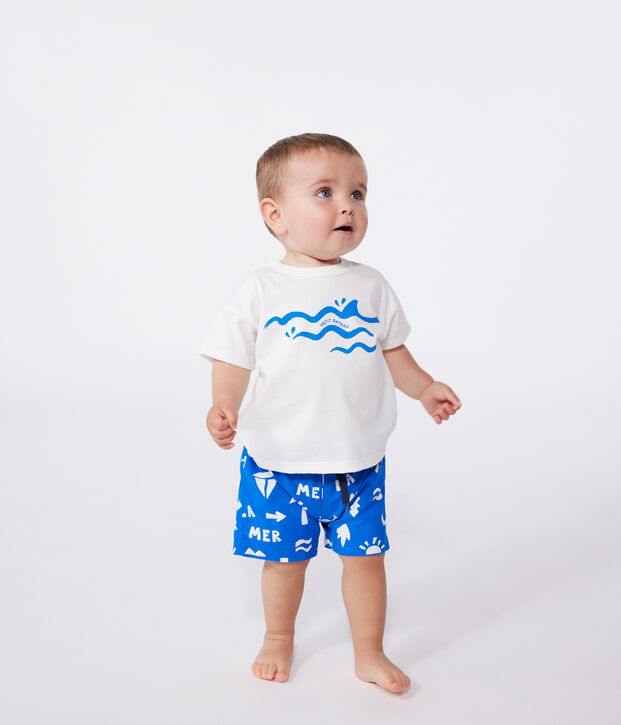T-shirt a maniche corte in cotone tinta unita neonato blu/blu