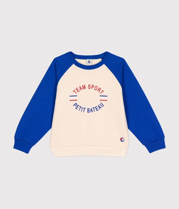 Maglia in tessuto felpato bambino ecru/blu