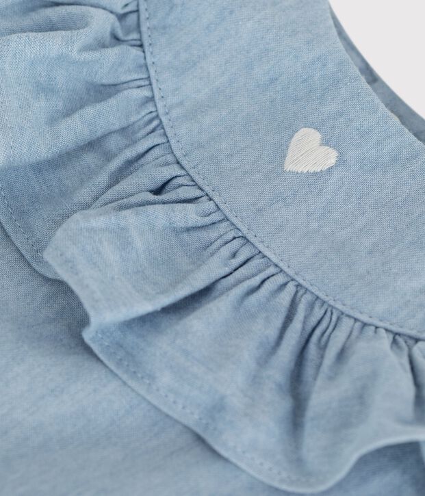 Blusa senza maniche in chambray di cotone ricamato neonato blu