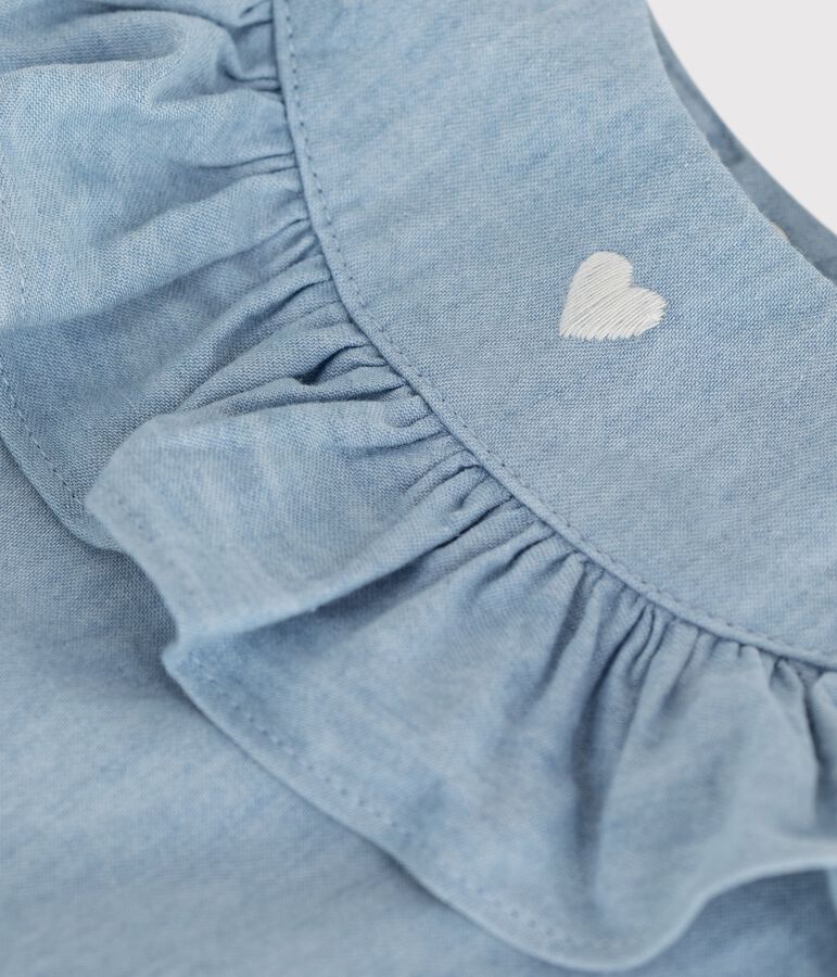 Blusa senza maniche in chambray di cotone ricamato neonato blu
