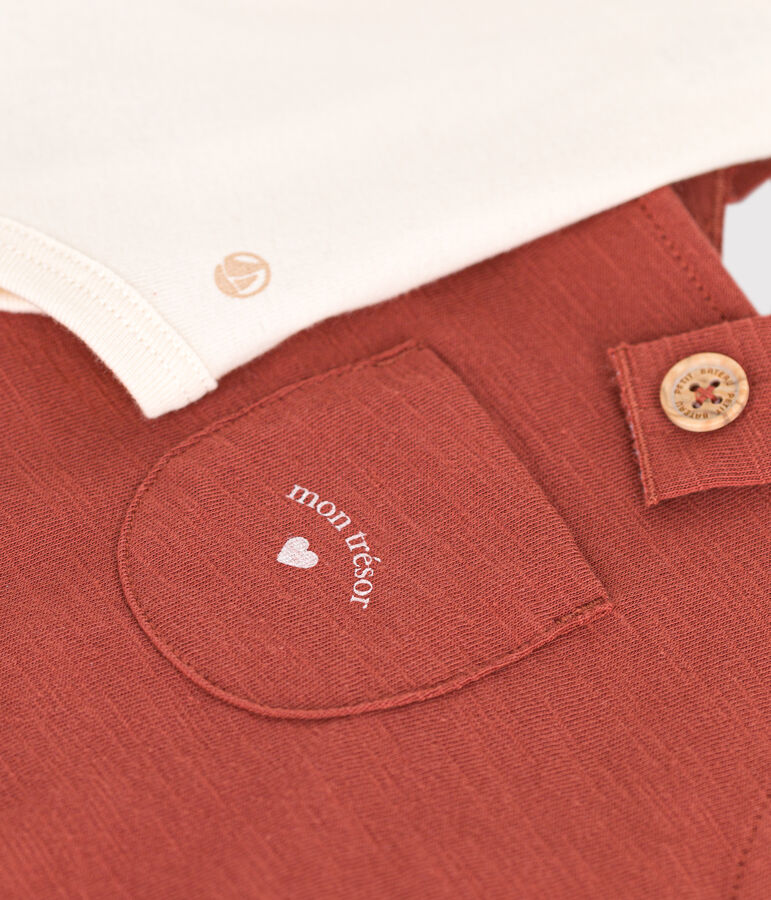 Completo salopette beb&egrave; in jersey fiammato marrone FAMEUX