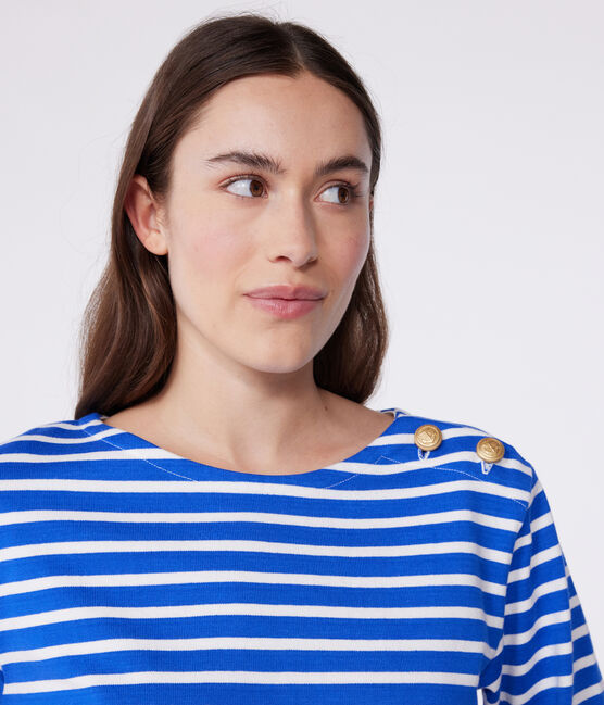 Marinière a maniche lunghe in cotone donna blu PERSE/bianco MARSHMALLOW