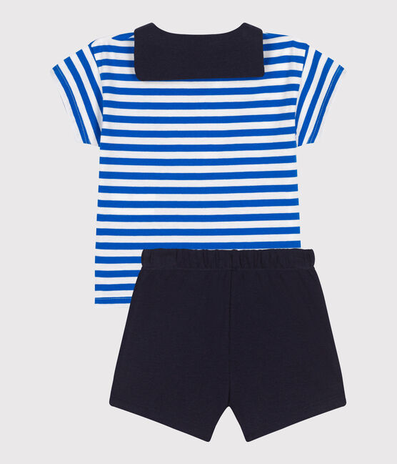Completo neonato 2 pezzi in cotone con T-shirt con colletto alla marinara blu PORCELANA/ SMOKING
