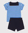 Completo neonato 2 pezzi in cotone con T-shirt con colletto alla marinara blu PORCELANA/ SMOKING