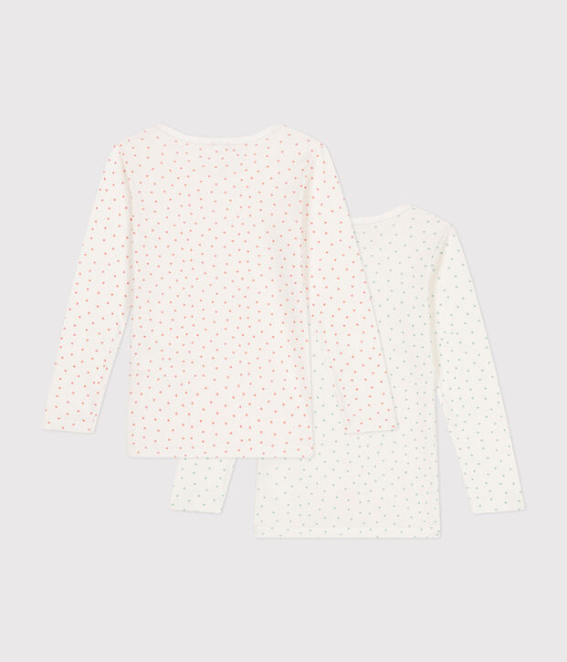 Confezione da 2 t-shirt bambina maniche lunghe in cotone motivo cuore multicolore