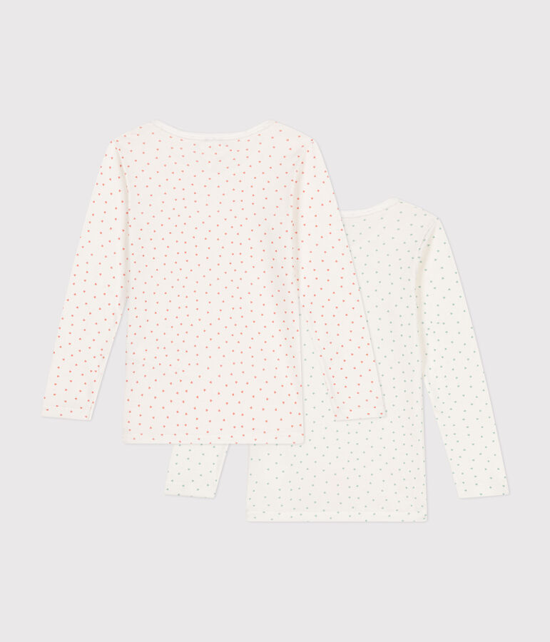 Confezione da 2 t-shirt bambina maniche lunghe in cotone motivo cuore multicolore