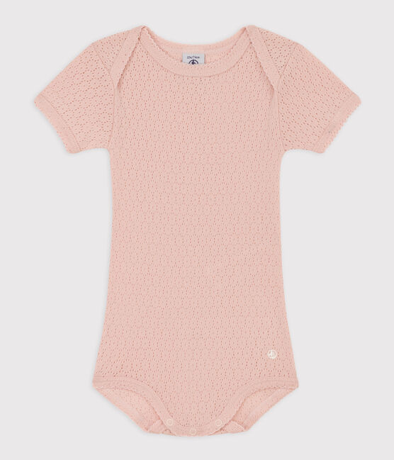 Body a maniche corte bebè in maglia traforata rosa SALINE
