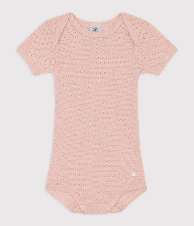 Body a maniche corte beb&egrave; in maglia traforata rosa