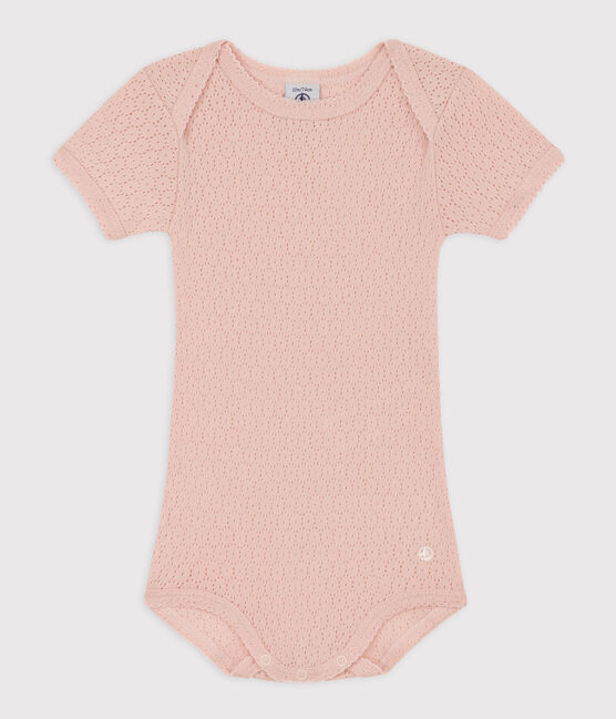 Body a maniche corte bebè in maglia traforata rosa SALINE