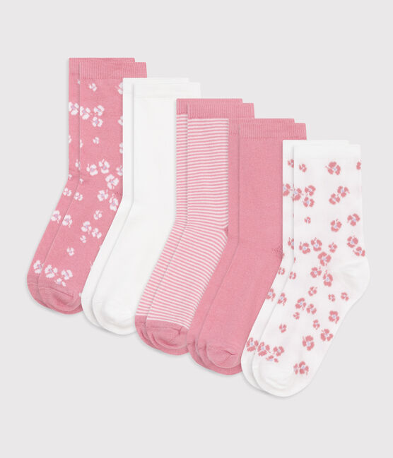 5 paia di calzini in cotone tinta unita con stampa a fiori bambina variante 1