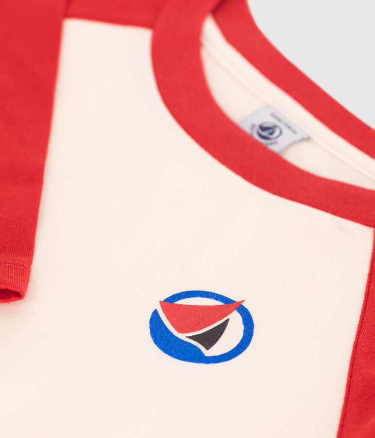 T-shirt a maniche lunghe in cotone color block bambino ecru/rosso