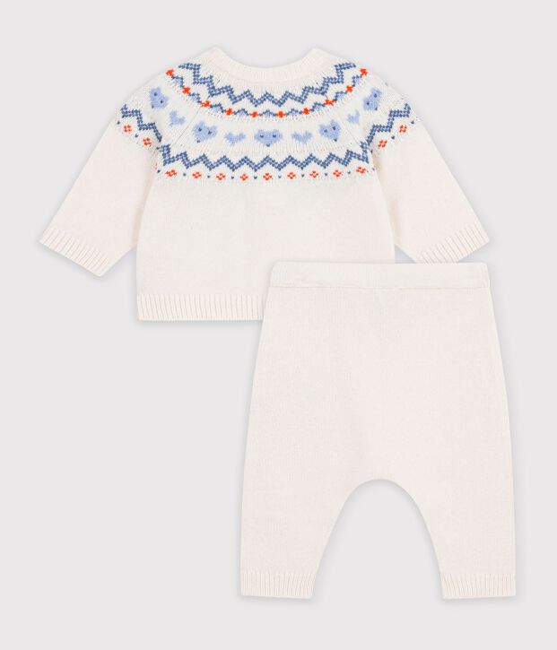 Completo in maglia jacquard fantasia neonato blu/blu