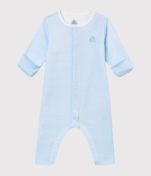Tutina senza piedini per beb&eacute; unisex con body integrato blu/bianco