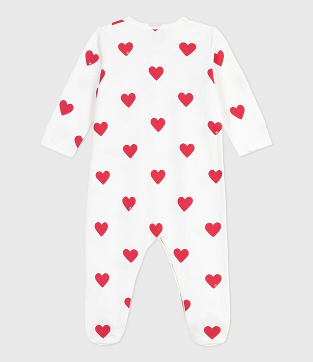 Tutina unisex per neonato in cotone con stampa a cuori bianco/rosso