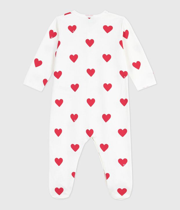 Pigiama in tessuto felpato spazzolato con colletto con stampa a cuori neonato bianco/rosso