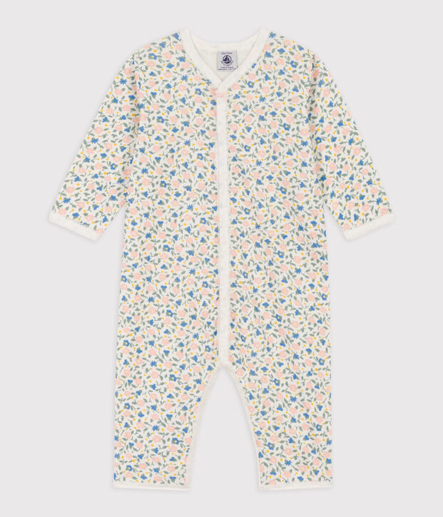 Tutina pigiama senza piedi a fiori in cotone bianco/multicolore