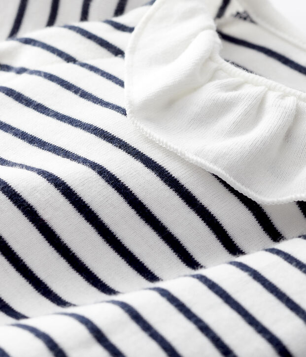Tutina lunga a righe da neonata a costine bianco/blu