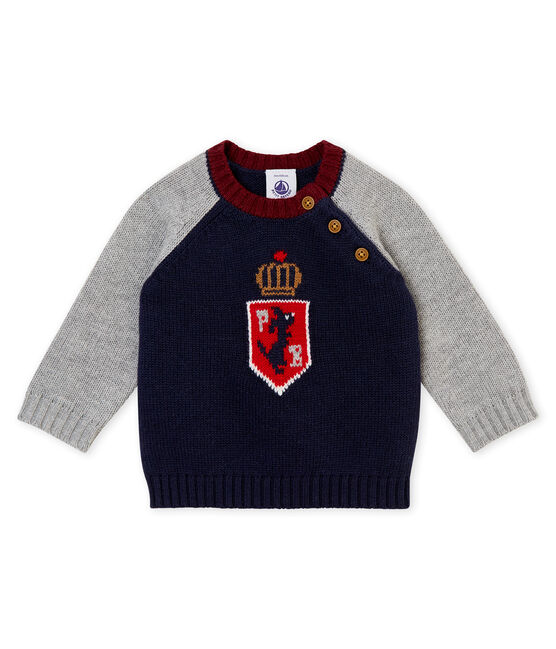 Pull tricot lana e cotone per bebé maschio blu SMOKING/grigio SUBWAY