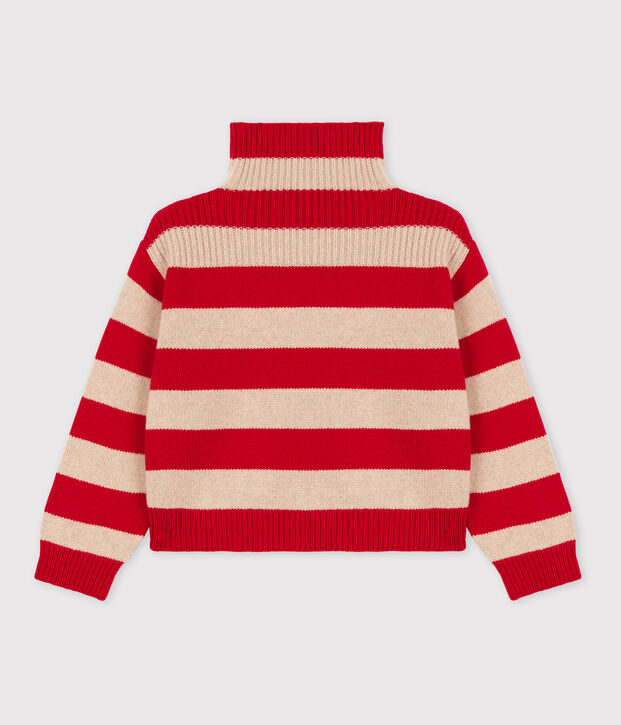 Pullover a righe in lana e cotone bambino beige/rosso