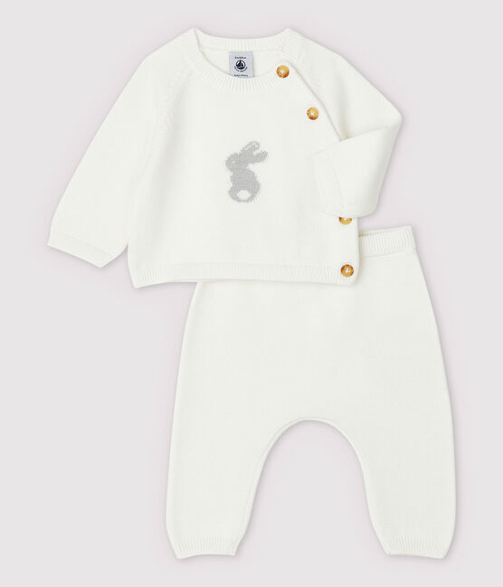Completo 2 pezzi bianco bebè in tricot di cotone biologico bianco MARSHMALLOW
