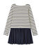 Abito per bambina bi-matière a righe beige COQUILLE/blu SMOKING