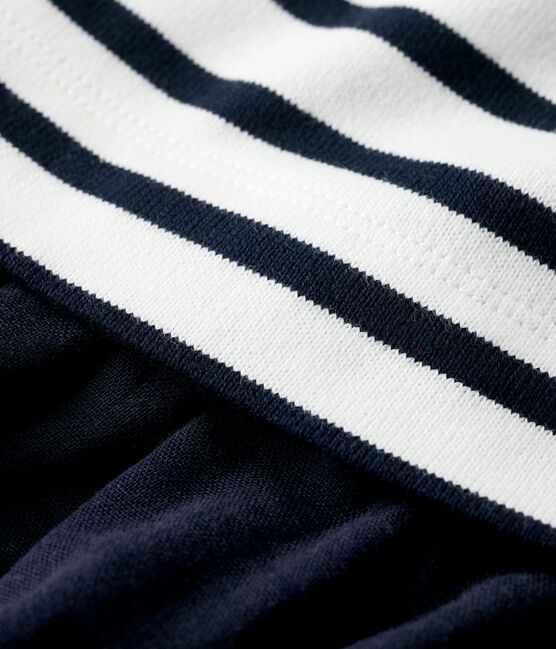 Abito bambina a maniche corte in bi-materiale a righe bianco MARSHMALLOW/blu SMOKING