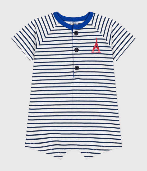 Tutina corta in jersey sottile neonato bianco MARSHMALLOW/blu MEDIEVAL