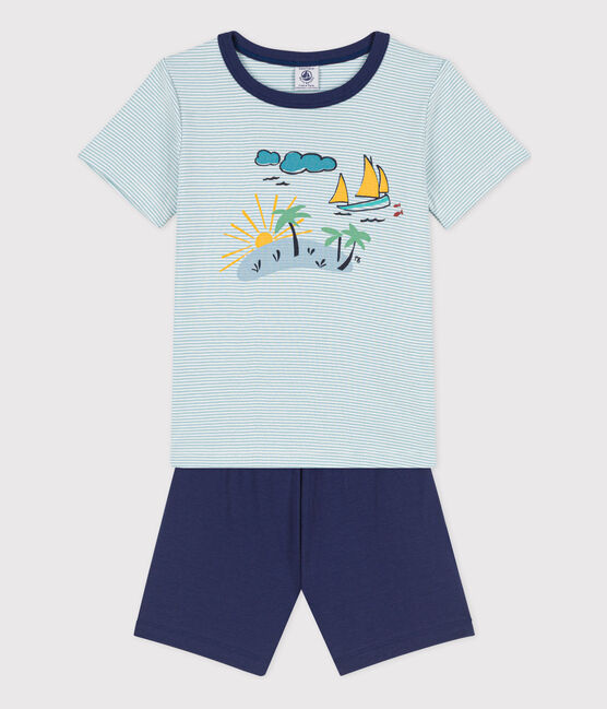Pigiama corto esploratore in cotone bambino blu CHALOUPE/bianco MULTICO