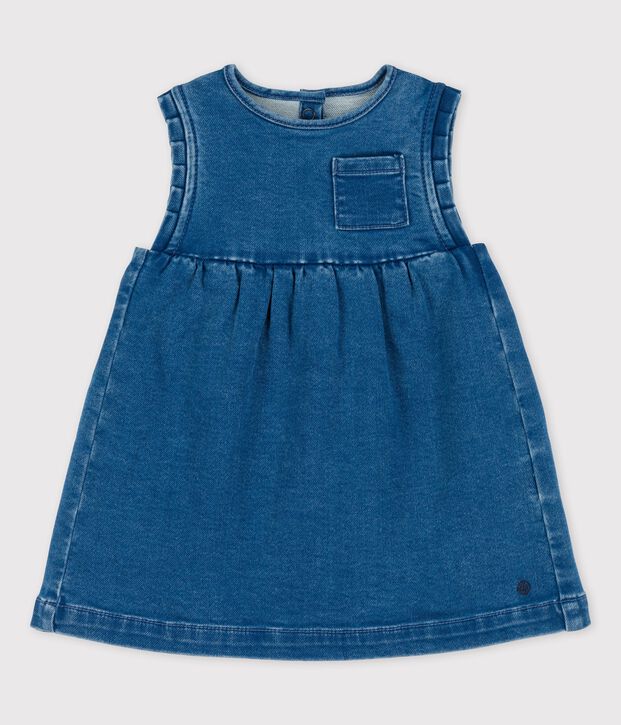 Abito smanicato per beb&egrave; in denim eco-sostenibile  blu
