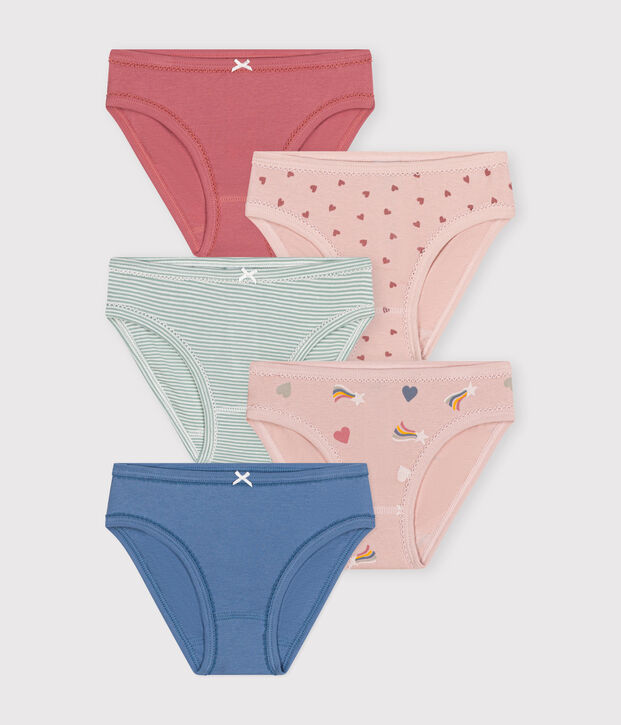 Confezione da 5 slip bambino in cotone a cuori multicolore