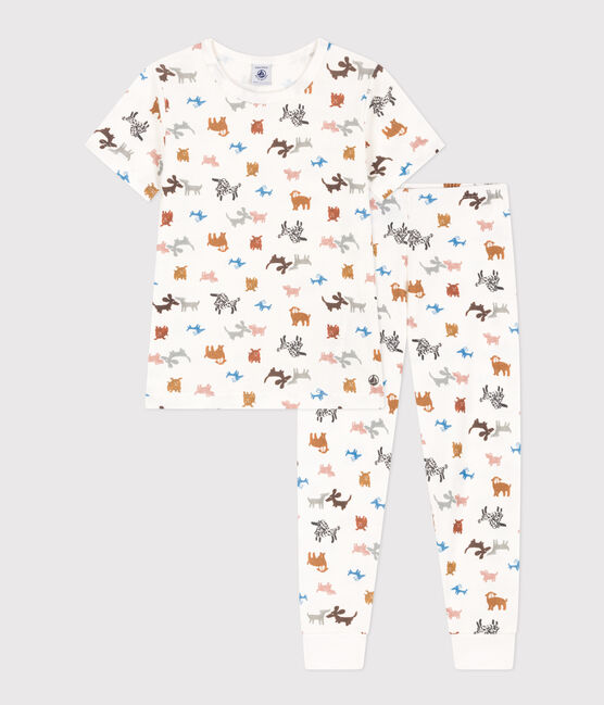 Pigiama bambino unisex a maniche corte in cotone bianco MARSHMALLOW/bianco MULTICO