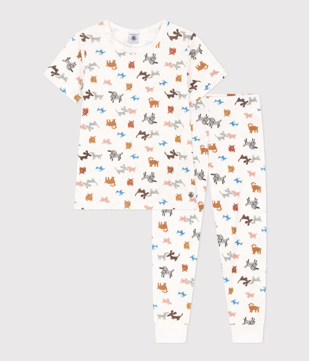 Pigiama bambino unisex a maniche corte in cotone bianco/multicolore