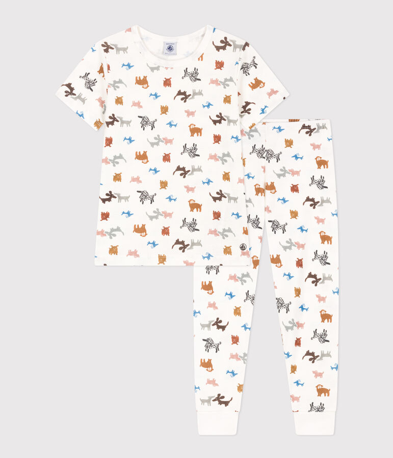 Pigiama bambino unisex a maniche corte in cotone bianco/multicolore