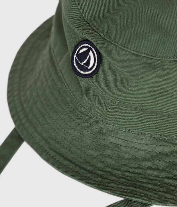 Cappellino alla pescatora a tinta unita da legare in cotone beb&egrave; verde