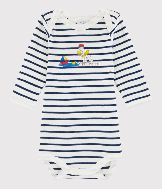 Body manica lunga bebè unisex bianco MARSHMALLOW/blu MEDIEVAL
