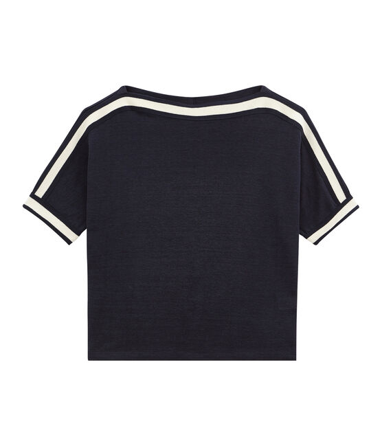 tee-shirtdonna maniche corte in lino blu SMOKING