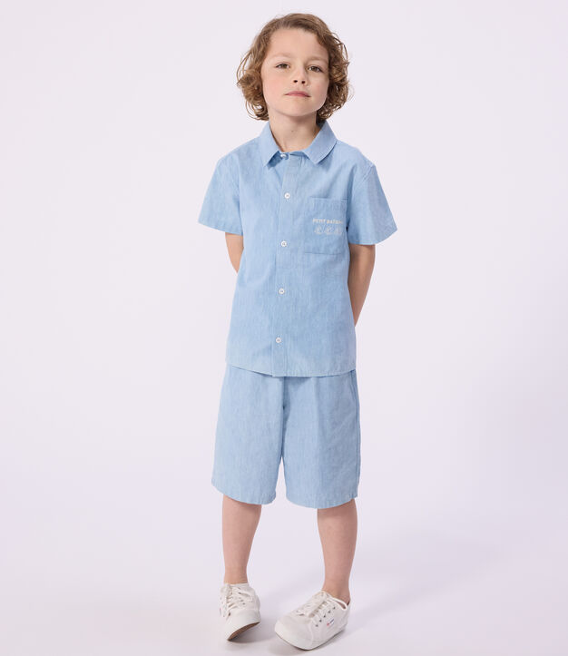 Camicia a maniche corte in cotone bambino blu