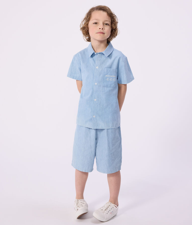 Camicia a maniche corte in cotone bambino blu BLEU CLAIR