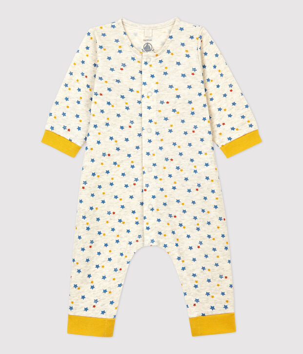 Tutina lunga a stelline multicolori beb&egrave; in lana e cotone biologico beige/multicolore