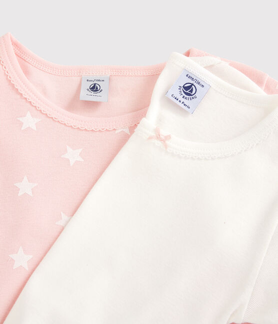 Confezione da 2 t-shirt bambina a maniche lunghe fantasia stellata in cotone variante 1