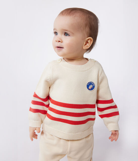 Pullover in cotone a righe applicate e stemma sul petto neonato rosso AVALANCHE/ AURORA