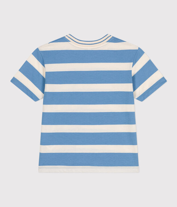 T-shirt a maniche corte in cotone a righe bambino blu/ecru