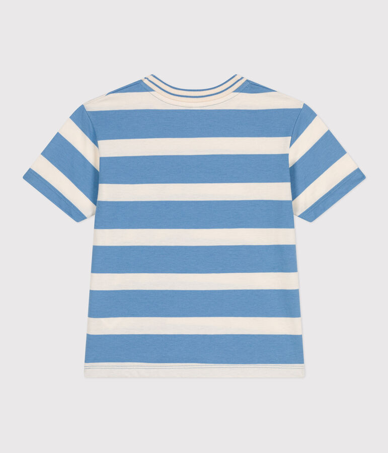 T-shirt a maniche corte in cotone a righe bambino blu/ecru