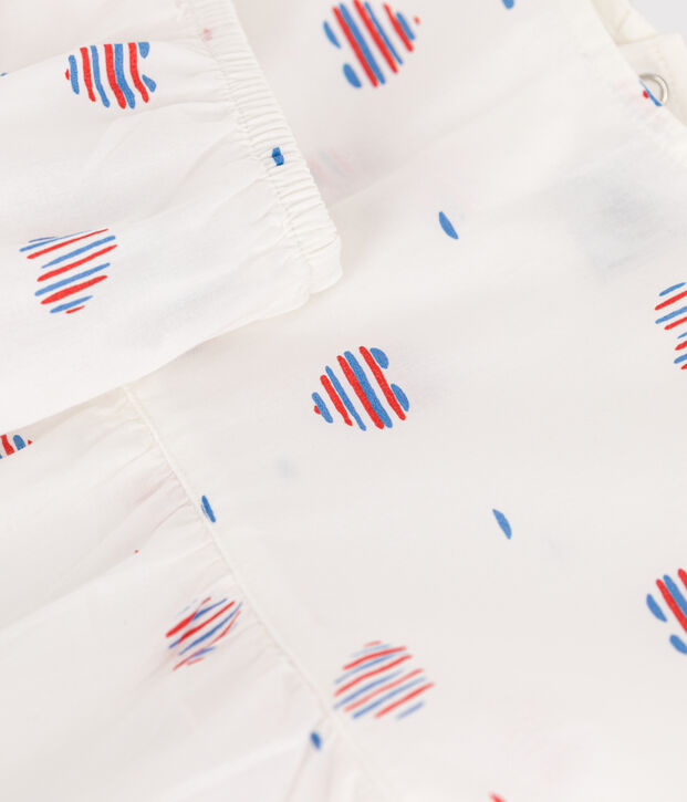 Abito neonata a maniche corte in cotone e bloomer con stampa a cuori ecru/multicolore