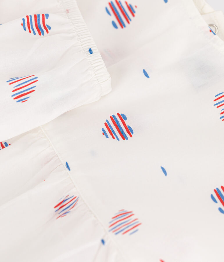 Abito neonata a maniche corte in cotone e bloomer con stampa a cuori ecru/multicolore