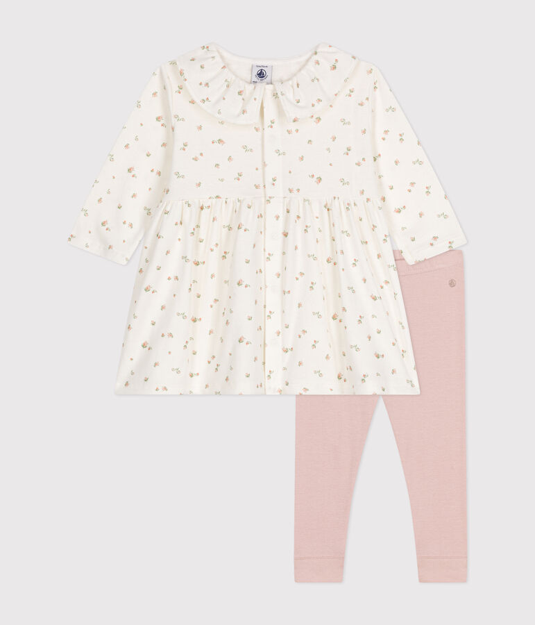 Set composto da abito a maniche lunghe e leggings in cotone neonato bianco MARSHMALLOW/bianco MULTICO