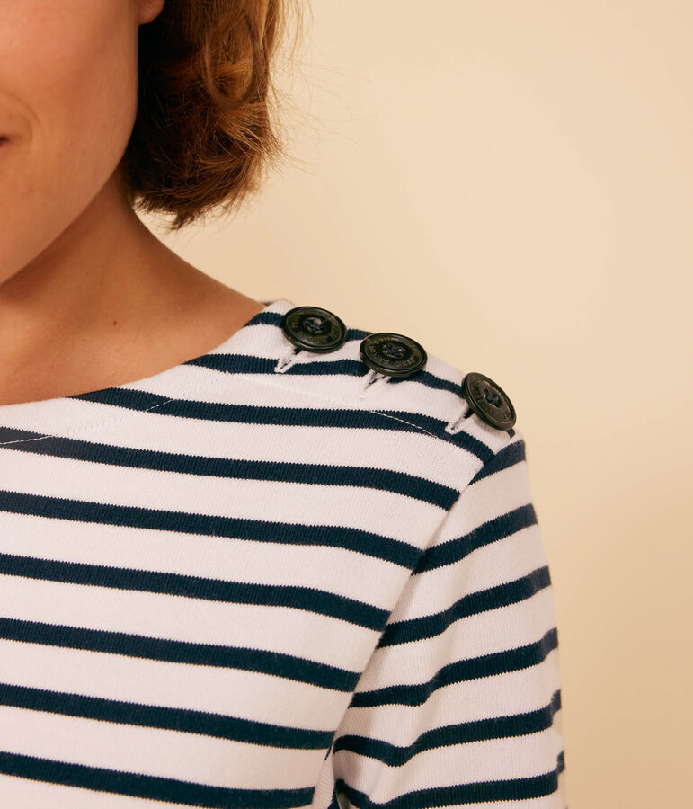 Marini&egrave;re donna abbottonata in cotone bianco/blu