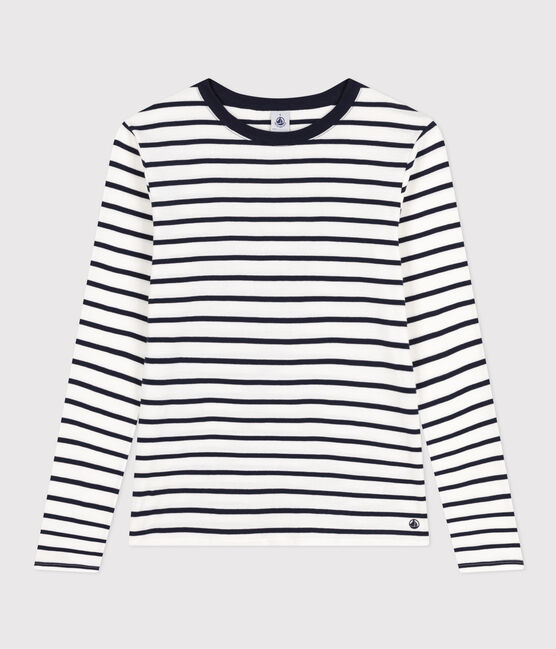T-shirt L'ICONIQUE girocollo in cotone Donna bianco MARSHMALLOW/blu SMOKING