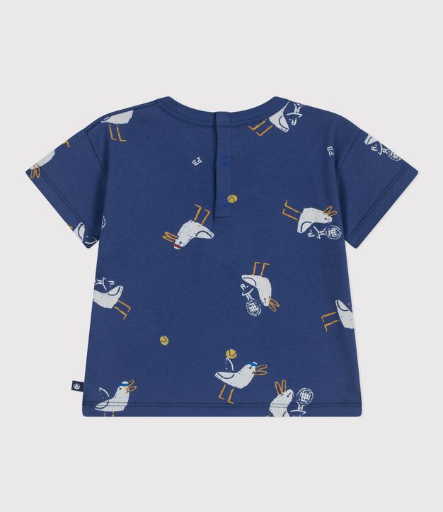 T-shirt a maniche corte in cotone con gabbiani stampati neonato blu/multicolore