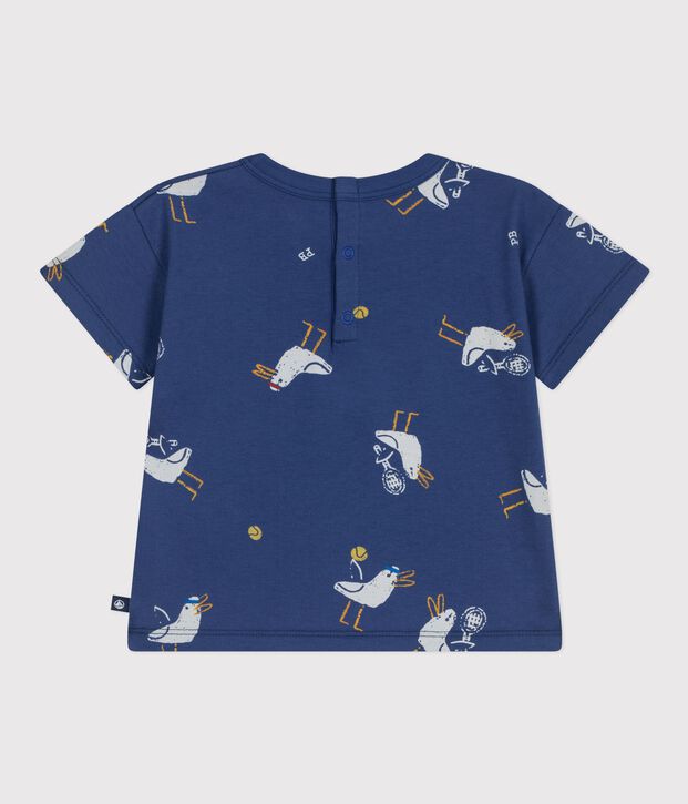 T-shirt a maniche corte in cotone con gabbiani stampati neonato blu/multicolore